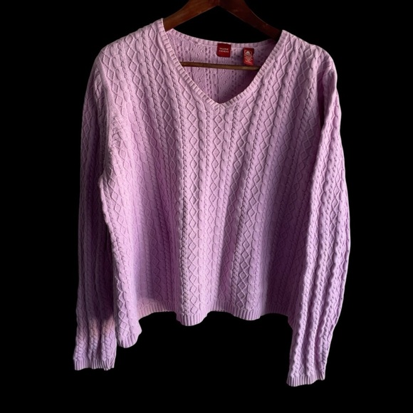 Valerie Steven’s vintage cable knit v-neck pink cotton sweater XL - Picture 4 of 8